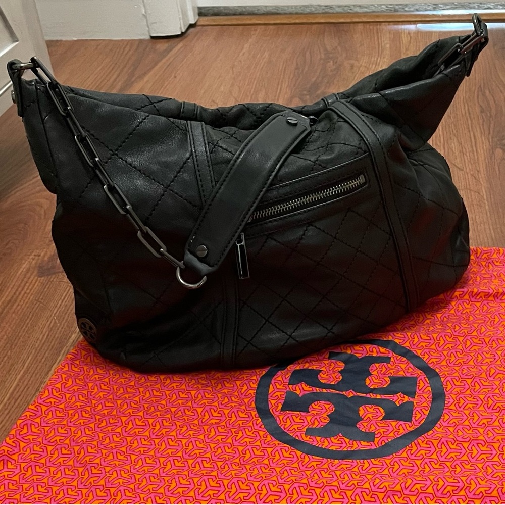 TORY BURCH BLACK LEATHER SHOULDER BAG